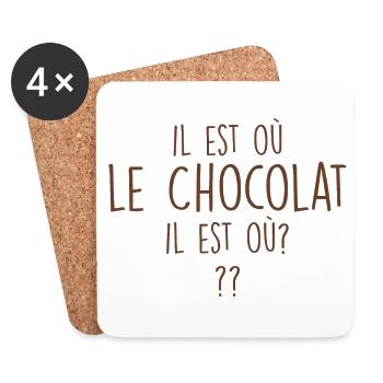 Cadeau Femmes Adore Chocolat Il Est Où Le Chocolat - Dessous de verre (lot de 4) - blanc - Devant