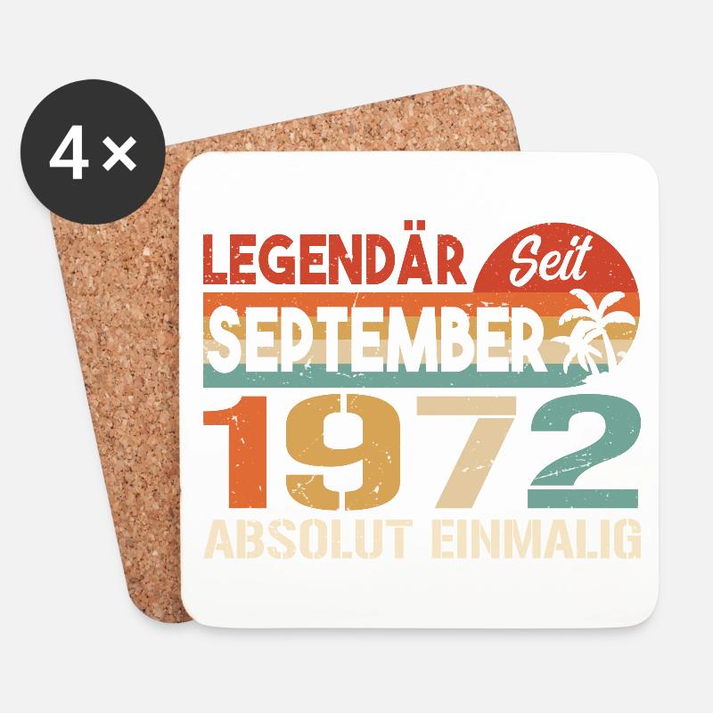 1972 September Vintage Geburtstagsgeschenk 1972 - Untersetzer (4er-Set) - Weiß