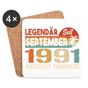 1991 September Vintage Geburtstagsgeschenk 1991 - Untersetzer (4er-Set) - Weiß - Vorne
