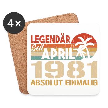 Né En Avril 1981 Drôle D’anniversaire Rétro - Dessous de verre (lot de 4) - blanc - Devant