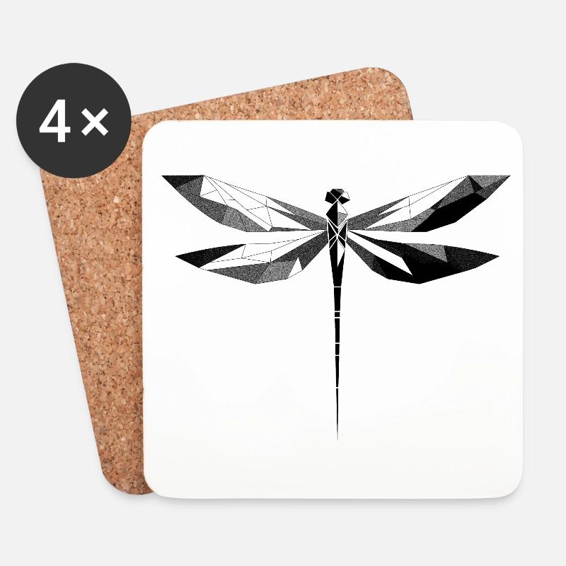 Geometrische Libelle - Untersetzer (4er-Set) - Weiß