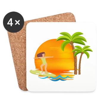 Surf au soleil couchant - Dessous de verre (lot de 4) - blanc - Devant