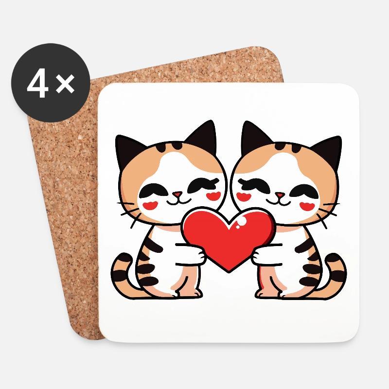 Katze Paar Herz - Untersetzer (4er-Set) - Weiß