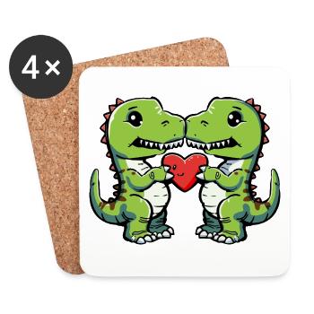 Dinosaure T-Rex Couple Coeur - Dessous de verre (lot de 4) - blanc - Devant