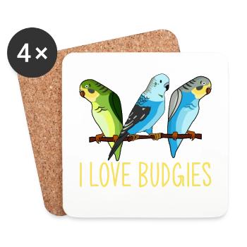 Wellensittich, Wellensittich Vintage, Budgie - Untersetzer (4er-Set) - Weiß - Vorne