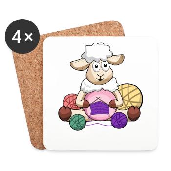 Crochet, crochet sheep, crochet sheep, yarn - Coasters (set of 4) - white - Front