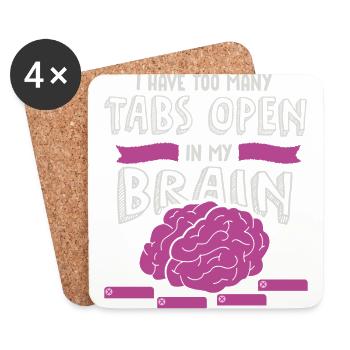 adhd, onglets de cerveau adhd ouverts, Attention, - Dessous de verre (lot de 4) - blanc - Devant