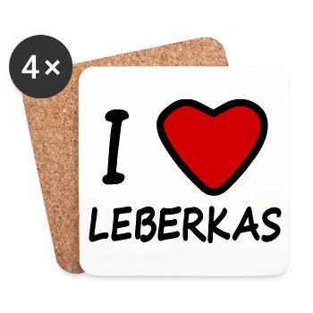 I Herz Love Leberkas Leberkäs Leberkäse - Untersetzer (4er-Set) - Weiß - Vorne