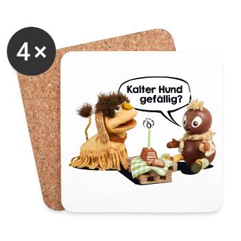 Pittiplatsch & Moppi - Kalter Hund - Untersetzer (4er-Set) - Weiß - Vorne