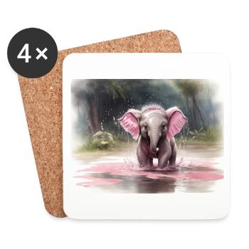 grauer Elefant mit rosa Ohren - Untersetzer (4er-Set) - Weiß - Vorne