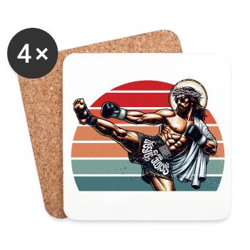 Lustig Muay Thai Lord Jesus Thai Boxen Kickboxen - Untersetzer (4er-Set) - Weiß - Vorne