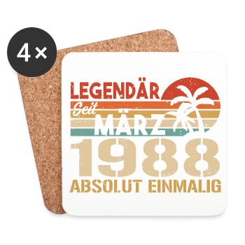 Légendaire depuis mars 1988 - absolument unique - Dessous de verre (lot de 4) - blanc - Devant