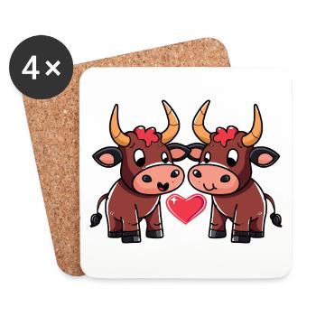 Stier Paar Herz - Untersetzer (4er-Set) - Weiß - Vorne