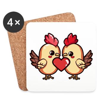 Chickens Couple Heart - Coasters (set of 4) - white - Front