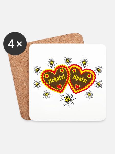 81 Lebkuchenherzen Schatzi Spatzi Verliebte Herzen - Untersetzer (4er-Set) - Weiß