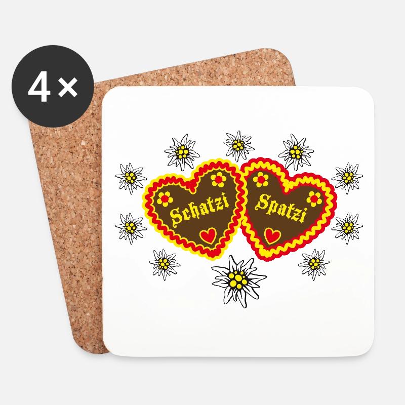 81 Lebkuchenherzen Schatzi Spatzi Verliebte Herzen - Untersetzer (4er-Set) - Weiß