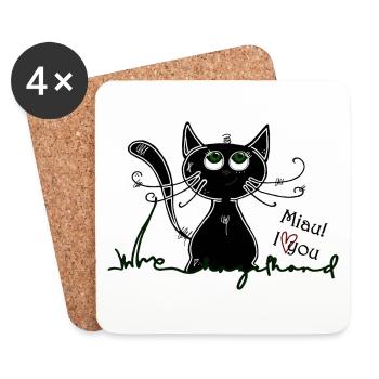 Glückliche Katze - Happy Cat in Love - Untersetzer (4er-Set) - Weiß - Vorne