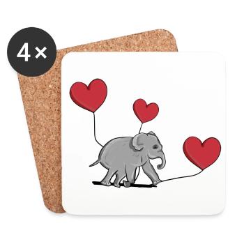 elephant balloon heart animal symbol - Coasters (set of 4) - white - Front