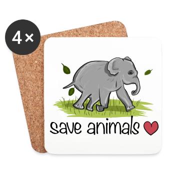 save animals animal elephant nature protection - Coasters (set of 4) - white - Front