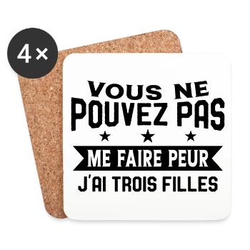 Drôle Papa J'Ai Trois Filles Meilleur Papa Cadeau - Dessous de verre (lot de 4) - blanc - Devant
