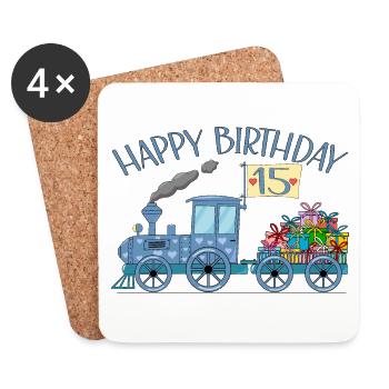 Children's Train Railway Happy Birthday 15 - Coasters (set of 4) - white - Front