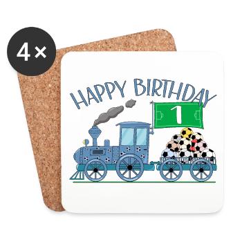Kinderzug Eisenbahn Happy Birthday Fußball 1 - Untersetzer (4er-Set) - Weiß - Vorne
