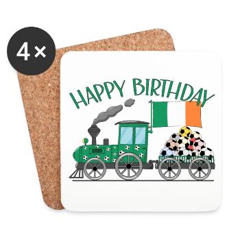 Irland Flagge Happy Birthday Fußball - Untersetzer (4er-Set) - Weiß - Vorne