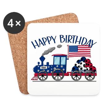 Joyeux anniversaire USA Flag Football Railroad - Dessous de verre (lot de 4) - blanc - Devant