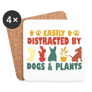 Facilement distrait par les chiens et les plantes - Dessous de verre (lot de 4) - blanc - Devant