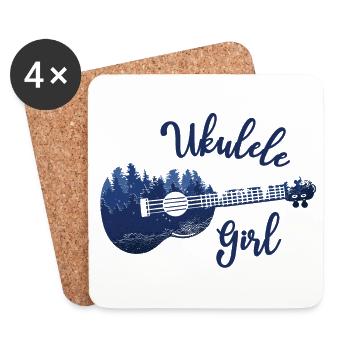 « Ukulele Girl » Musique Nature Musicien - Dessous de verre (lot de 4) - blanc - Devant