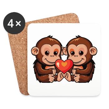 Singe Couple Coeur Saint Valentin - Dessous de verre (lot de 4) - blanc - Devant