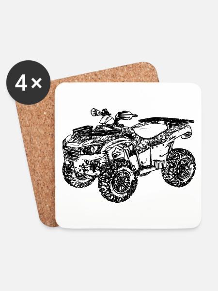 ATV Quad offroad Gelände Fahrzeug 4x4 schwarz - Untersetzer (4er-Set) - Weiß