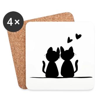 Saint-Valentin Chats romantiques Animaux Amour - Dessous de verre (lot de 4) - blanc - Devant