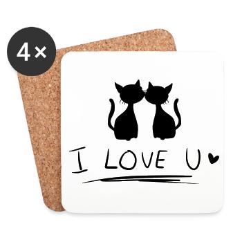 zwei Katzen süß Ich liebe dich - Untersetzer (4er-Set) - Weiß - Vorne