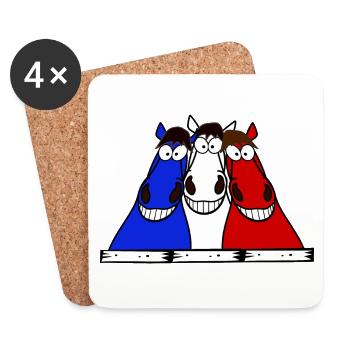 Blue White Red Horses - Coasters (set of 4) - white - Front