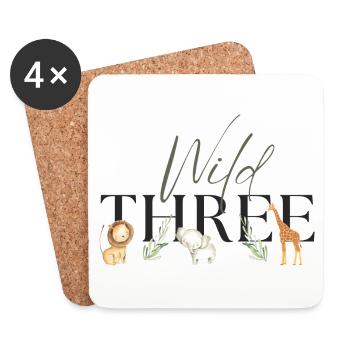 Wild One Safari third three Birthday Geburtstag3 - Untersetzer (4er-Set) - Weiß - Vorne
