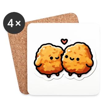 Cute Chicken Nuggets Heart Valentines Day - Coasters (set of 4) - white - Front