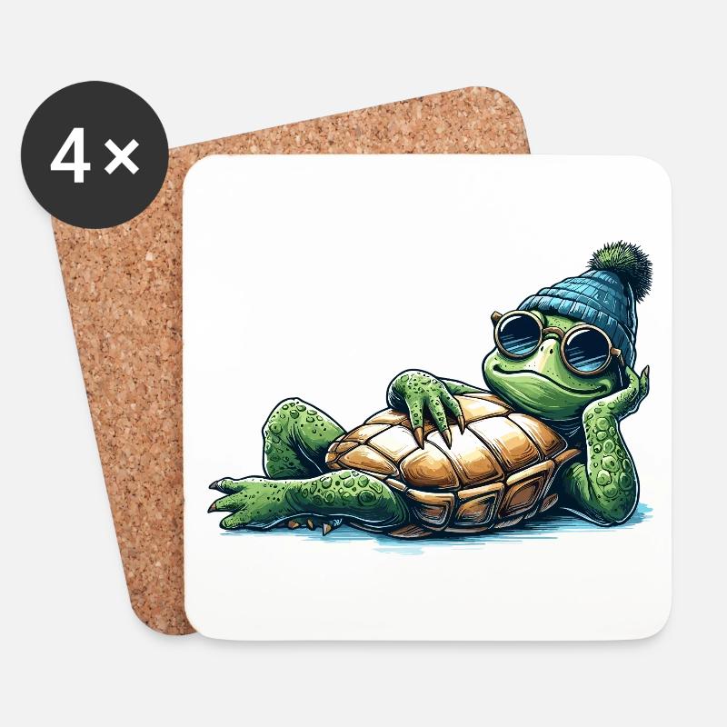Chillkröte Schildkröte cool chillen Geschenk - Untersetzer (4er-Set) - Weiß