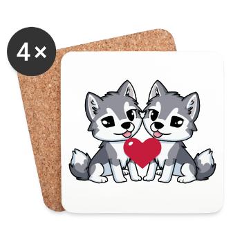 Couple de loups coeur - Dessous de verre (lot de 4) - blanc - Devant