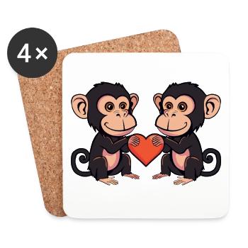 Monkey Couple In Love Valentine's Day - Coasters (set of 4) - white - Front