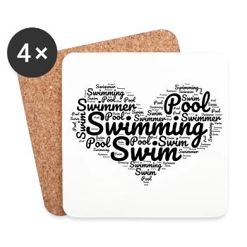 Swimmer Heart Swimming Water Sports Swimming pool - Coasters (set of 4) - white - Front