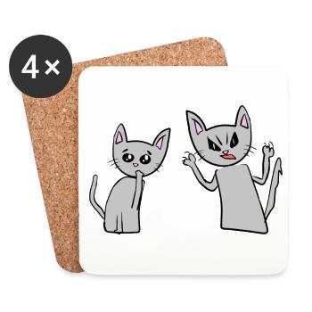 Cats Animals Pet gray scream sad - Coasters (set of 4) - white - Front
