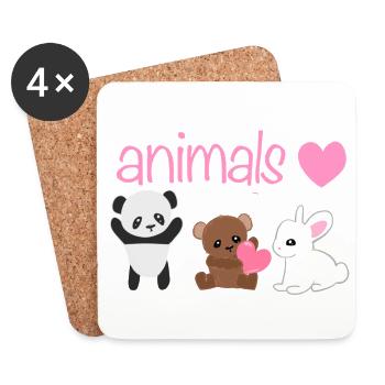 panda animals animal bear rabbit heart - Coasters (set of 4) - white - Front