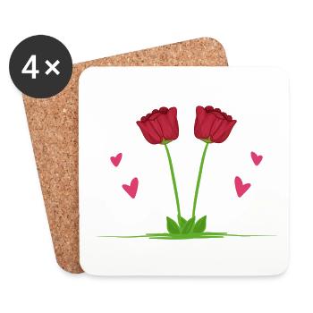 zwei rosen blumen herzen pflanzen - Untersetzer (4er-Set) - Weiß - Vorne