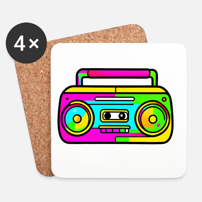 Neon Boombox Retro Pop Art - Untersetzer (4er-Set) - Weiß