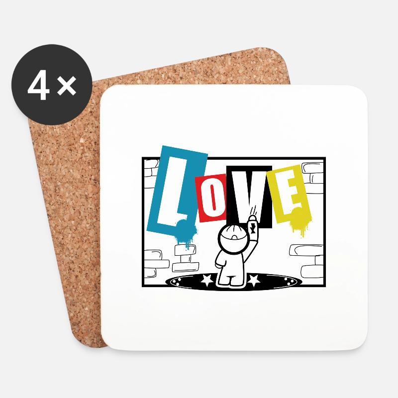 Love Stem Graffiti spray sweet - Dessous de verre (lot de 4) - blanc