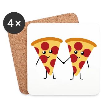 Cute kawaii pepperoni pizza holding hands - Coasters (set of 4) - white - Front