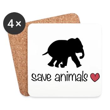 rette Tiere Tier Elefant Herz - Untersetzer (4er-Set) - Weiß - Vorne
