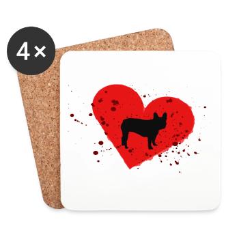 Frenchie, Bully, Bouledogue français, Cadeau - Dessous de verre (lot de 4) - blanc - Devant