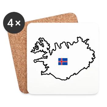 Iceland - Contour of the island (black) - Coasters (set of 4) - white - Front